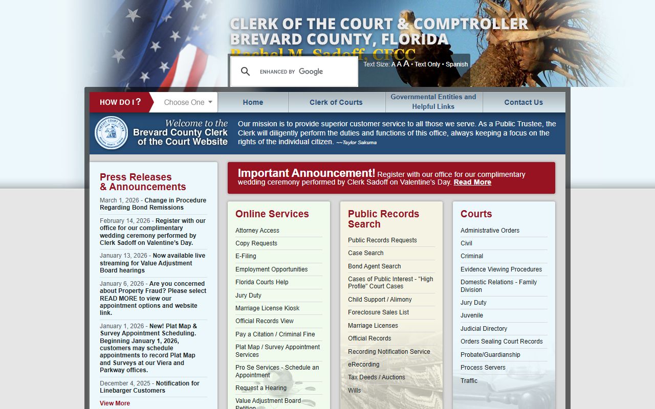 Brevard County Clerk online records search for Melbourne marriage records