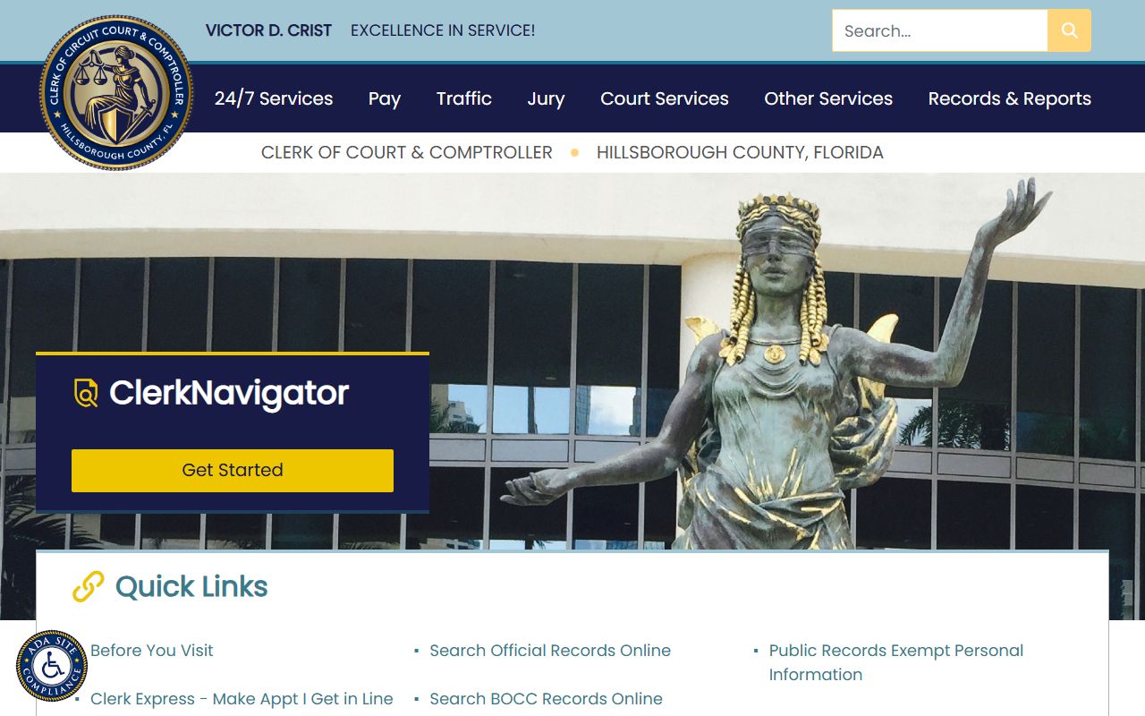 Hillsborough County Clerk marriage records search page for Tampa marriage records