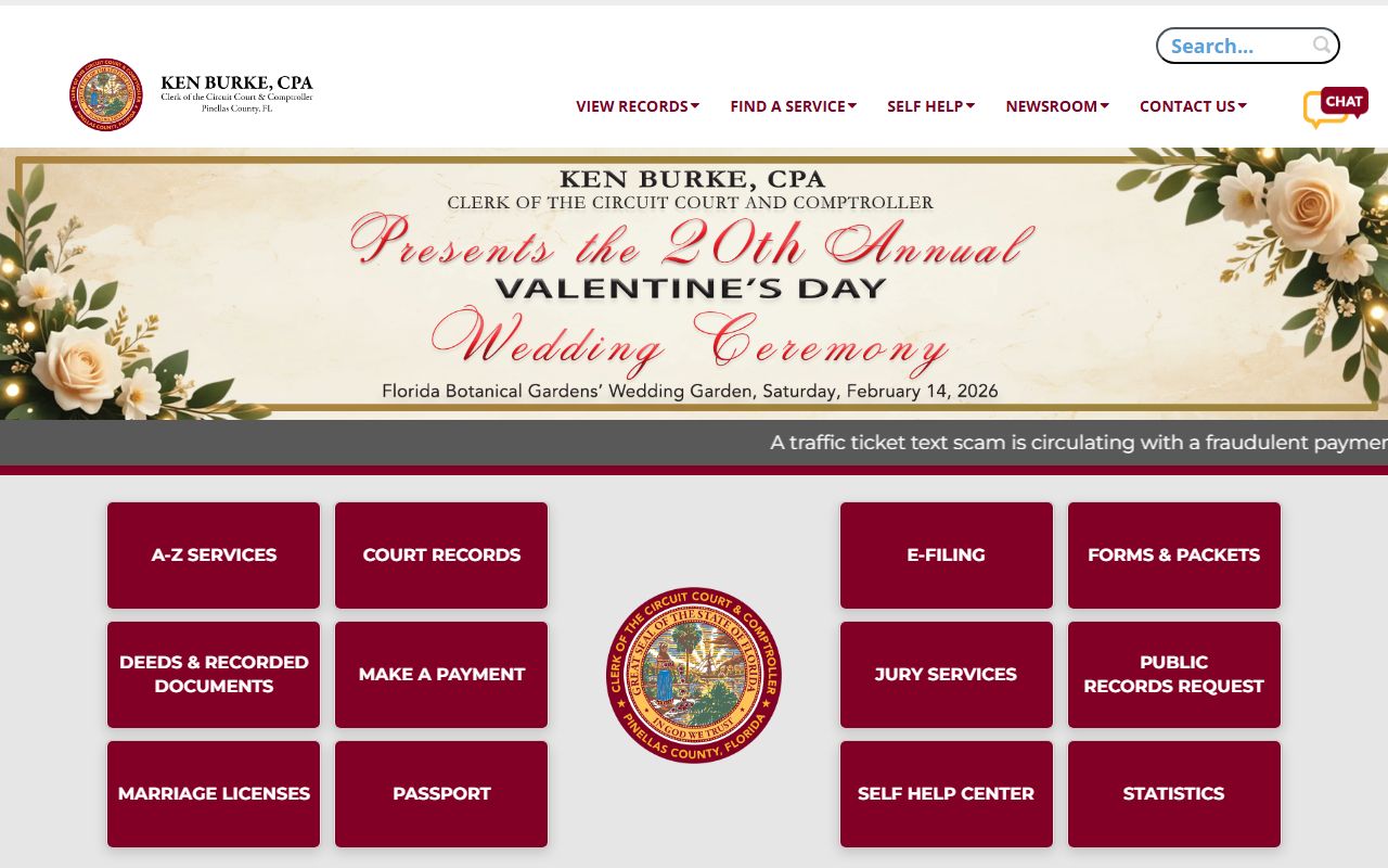 Pinellas County Clerk online marriage records search portal for St. Petersburg residents