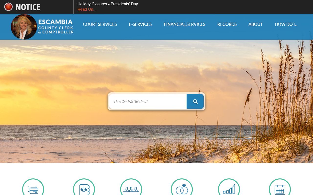 Escambia County Clerk of Court website for marriage records and license services in Pensacola