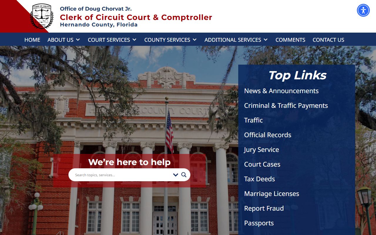Hernando County Clerk website for Hernando County marriage records