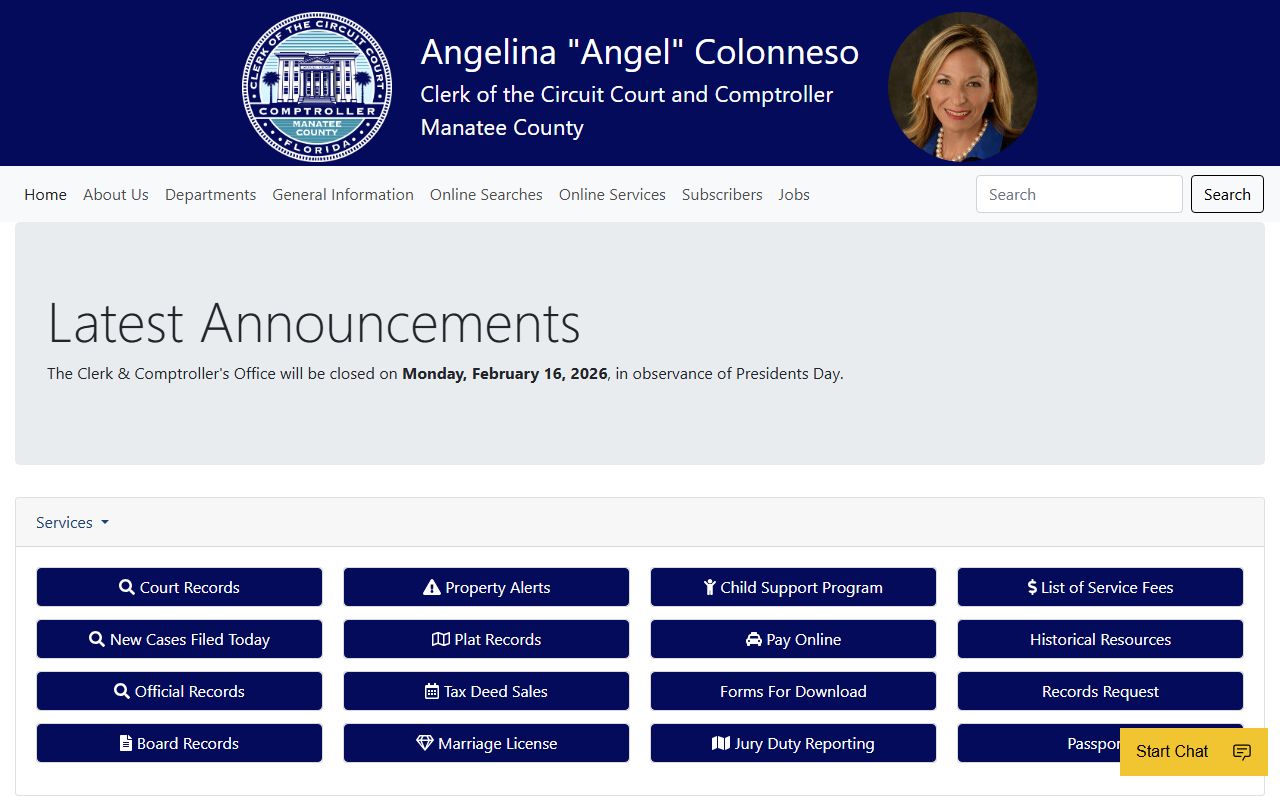 Manatee County Clerk of Court website for marriage records search