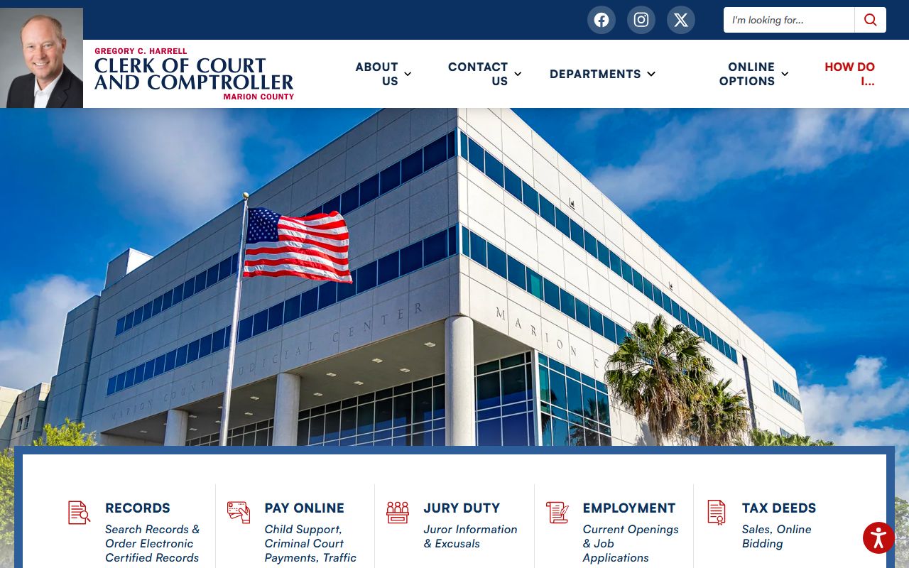 Marion County Clerk homepage for Marion County marriage records