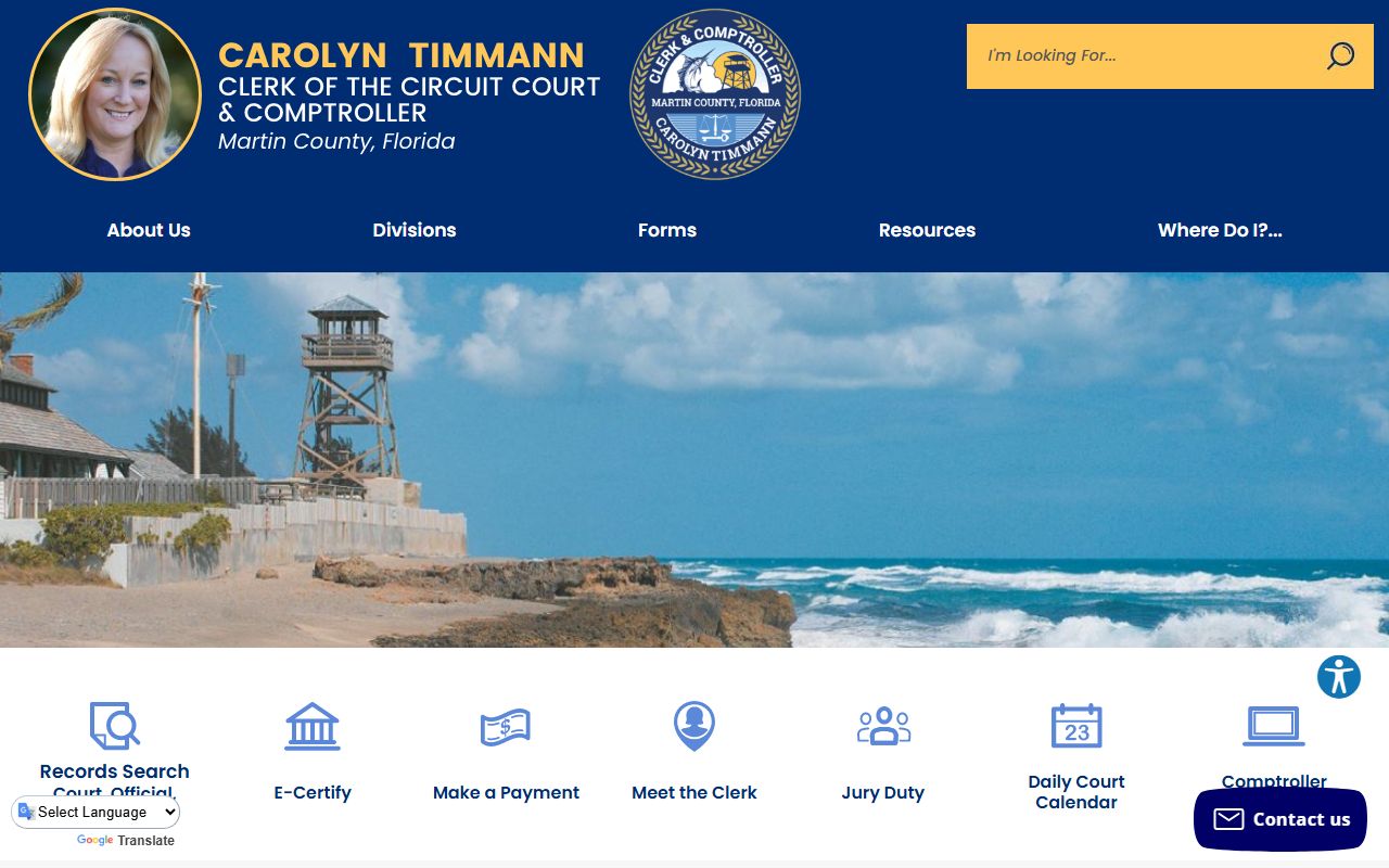 Martin County Clerk of Court website for searching marriage records