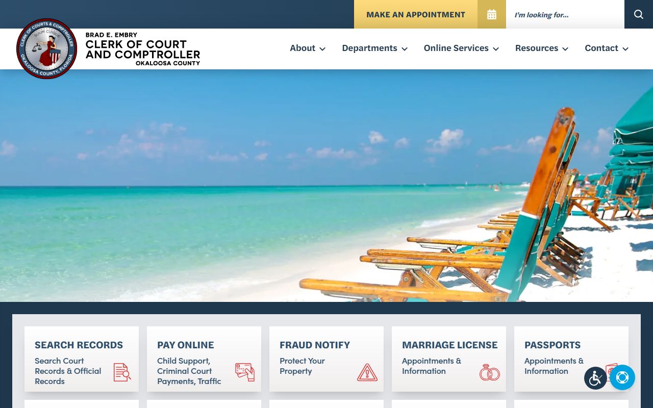 Okaloosa County Clerk of Court website for searching marriage records