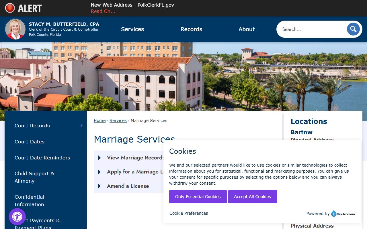 Polk County Clerk marriage services page for Polk County marriage records