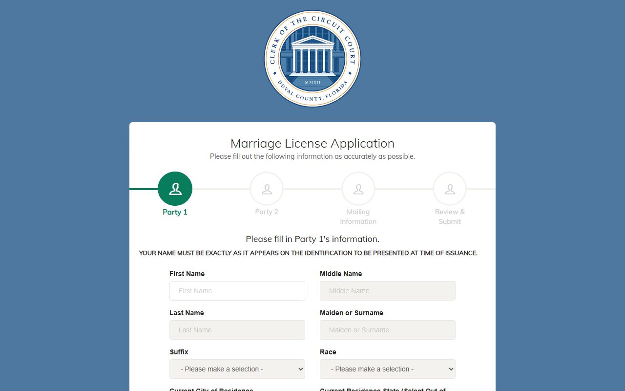 Duval County marriage kiosk online pre-application for Florida marriage licenses
