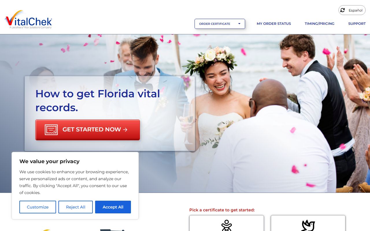 VitalChek Florida marriage records online ordering portal